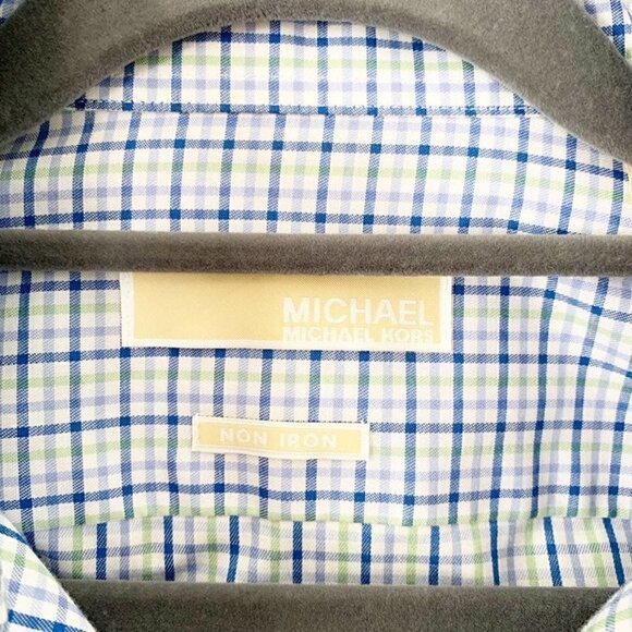 MICHAEL Michael Kors blue green plaid long sleeve non iron collared button down - Picture 4 of 9
